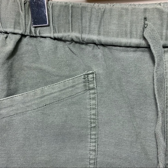 𝅺roots Raw Hem Shorts Cotton Linen Washed Green Sz Small Elastic Waist Pull on - Picture 5 of 11